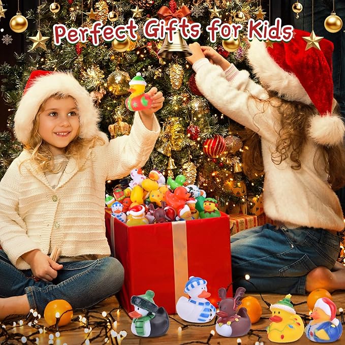 24 Pack Christmas Rubber Ducks, 2 Inch Bulk Car Ducking Set Small Xmas Bath Toys for Kids Toddlers Boys Girls Cute Duckies Party Favors Stocking Stuffers Classroom Prizes Pool Table Decor