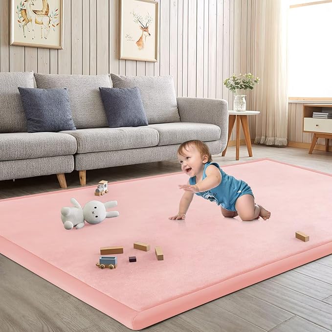 Baby Play Mat for Floor Nursery Rug Muscle Mat Area Rug Playroom Rug 39"x59" Playpen Mat Memory Foam 1.3" Thick Crawling Mat for Babies,Toddlers, Infants, Kids,Light Pink