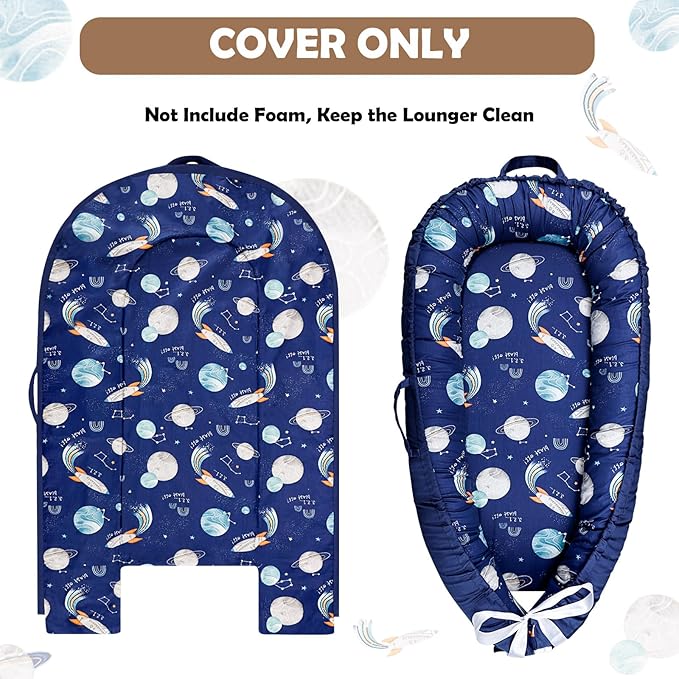 Hooyax Baby Lounger Cover, 100% Cotton Baby Nest Cover, Baby Lounger Replacement Cover，Reversible Newborn Lounger Cover for Boys Girls, Planet (Cover Only)