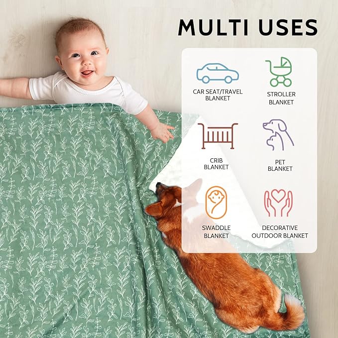 Green Sage Baby Blankets, Sage Minky Toddler Blanket for Boys Girls,Baby Car Seat Head and Body Support