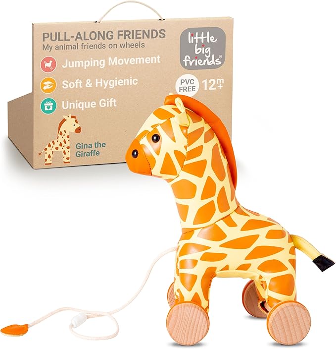 Little Big Friends Giraffe Pull Toy for Toddlers | Classic Baby Walking Toy with Adjustable Cord | Easy-to-Clean Soft Toy | Gina The Giraffe