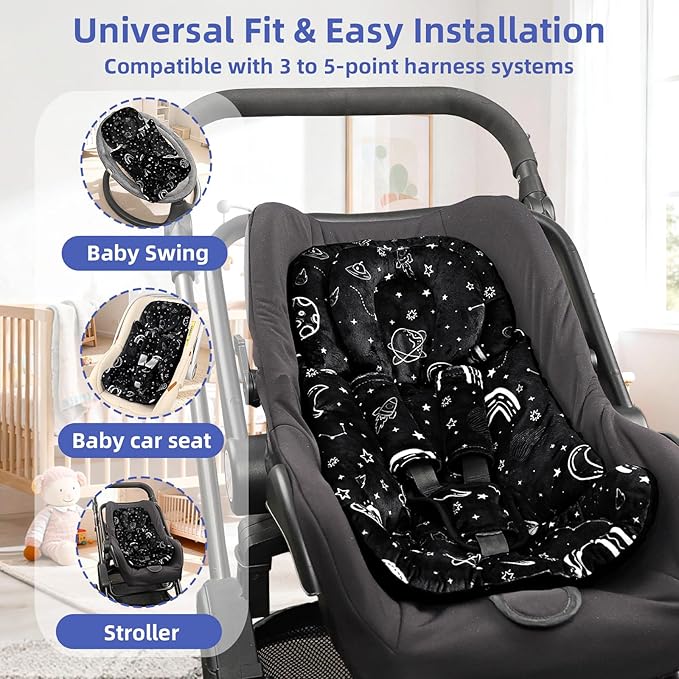 Infant Car Seat Insert with Removable Baby Head Support, Pea Pod Soft & Breathable Baby Car Seat Cushion with Minky Dot Backing, Universal Newborn Carseat Insert Fit for Stroller, Baby Swing, Bouncer