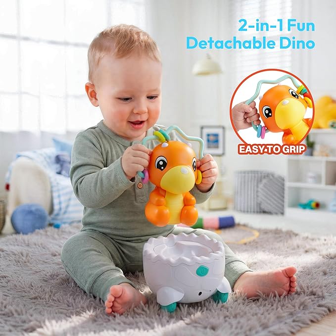 lalalark JOVA Dinosaur 2 in 1 Moving Musical Toy, Tummy Time Toys with Auto-Avoiding Obstacles, Interactive Musical and Light, Birthday Gifts for Toddlers 12-18 Months Learning to Crawl