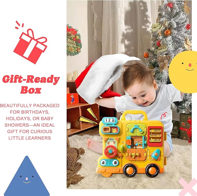 Busy Board for Toddlers 1-3, Montessori Travel Activity Toys with Music, Portable Toddler Activity Board to Develop Fine Motor Skills, Educational Toys for 1 Year Old Boys Girls