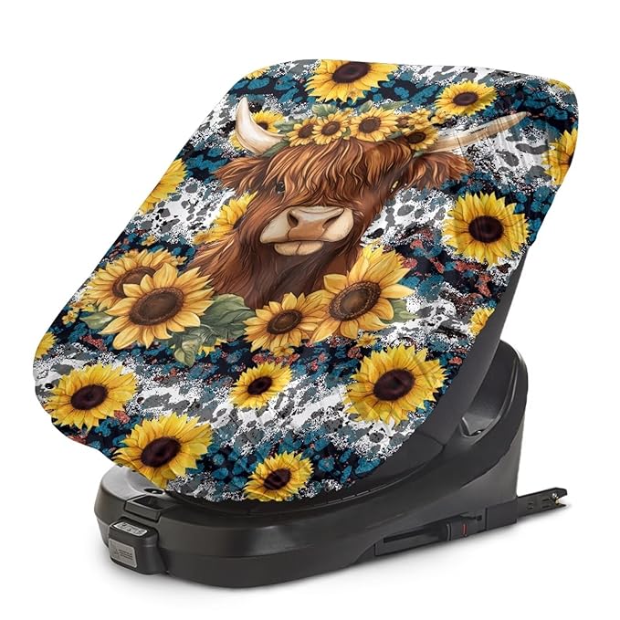 Car Seat Cover Baby Car Seat Sun Shade Cover - Highland Cow Leopard Sunflower Car Accessories Keep Your Baby's Carseat at a Cooler Temperature - Covers and Blocks Out Heat & Sun
