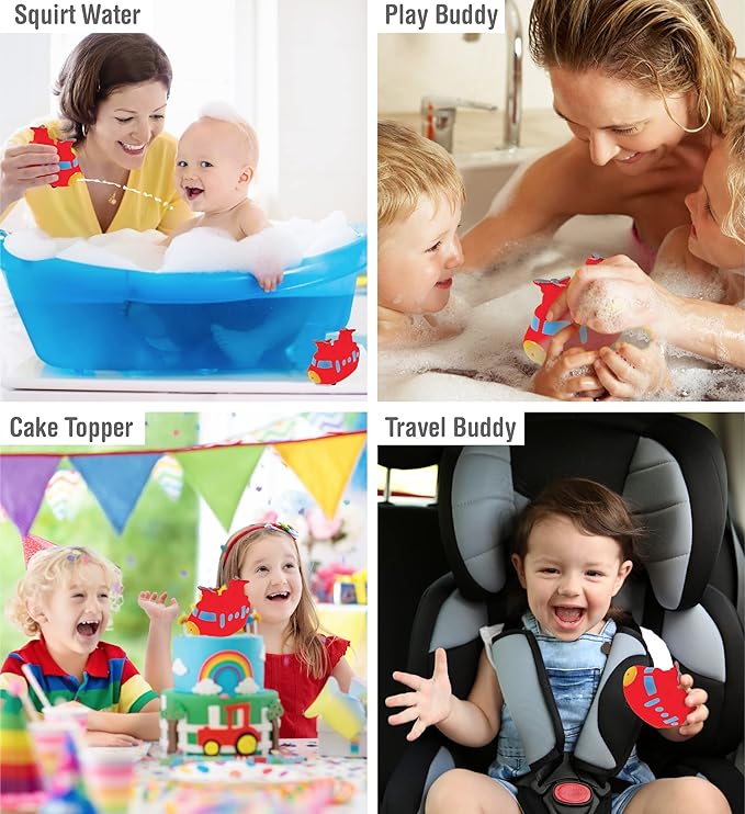 DolliBu Sea Knight Helicopter Bath Buddy Squirter - Floating Red Chopper Rubber Bath Toy, Water Squirting Bathtime Play for Toddlers, Cute Aircraft Toy for The Bathtub, Beach, & Pool for Girls & Boys