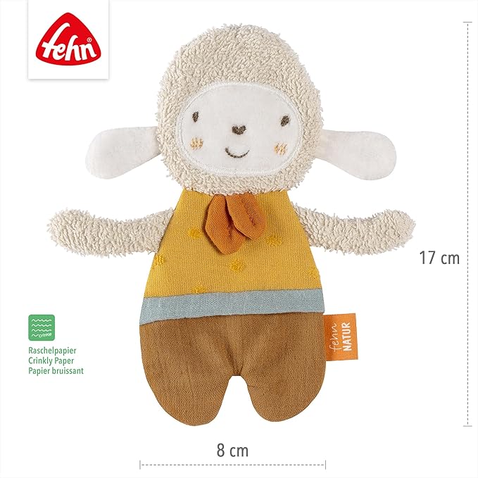 Fehn fehnNATUR rustling sheep - Activity Soft Toy for Grasping and Playing - Motor Skills Toys & Rustling Toys for Babies and Young Children from 0+ Months