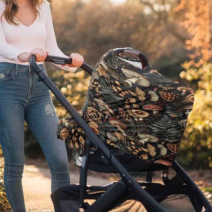Car Seat Covers for Babies Daisy Mushroom Nursing Covers for Breastfeeding, Baby Car Seat Canopy for Girls Boys, Nursing Essentials for Breastfeeding Women Infant Stroller Privacy Protection