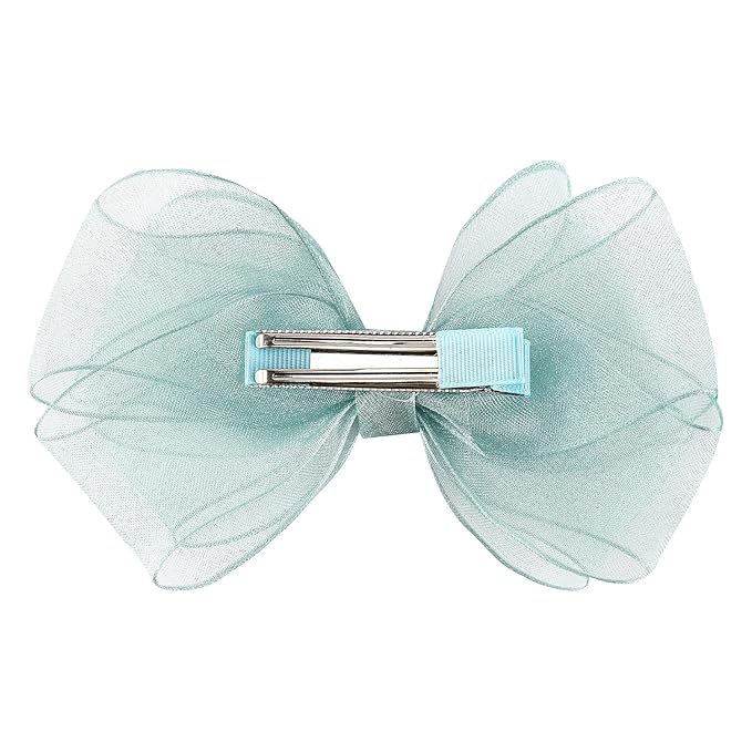 5.5-Inch Organza Double Hair Bows Alligator Clips Hair Accessories for Girls Toddler Kids Children Teens -Green