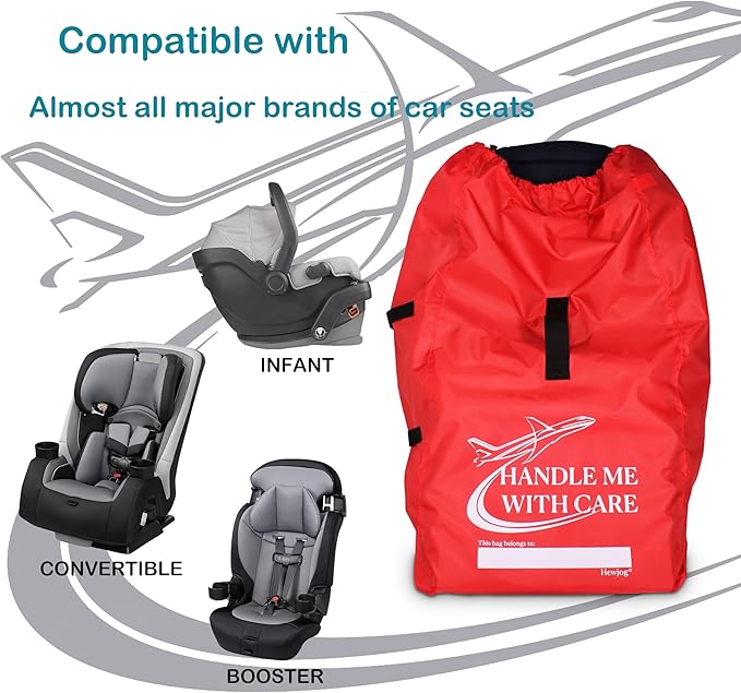 Car Seat Travel Bag for Airplane, Carseat Cover for Air Travel for Infant Carriers Booster Convertible, Red