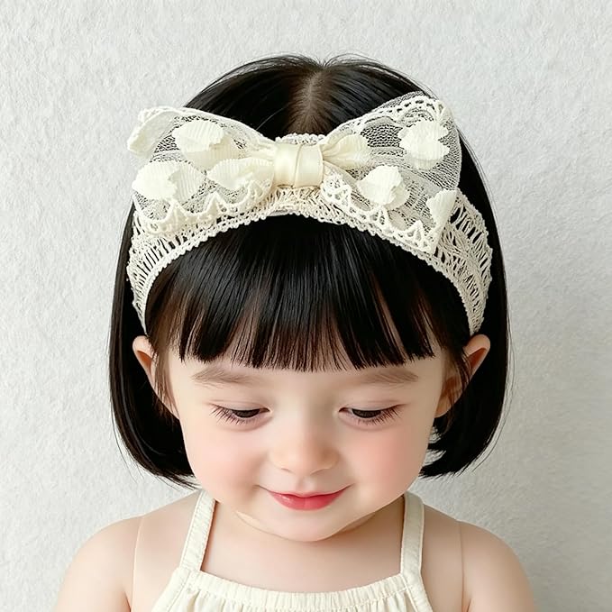 Handmade Baby Girl Headbands in Beige Baby Bows and Floral Lace Headband Bows for Newborns and Toddlers Cute Baby Girl Bows and Newborn Headband Bows