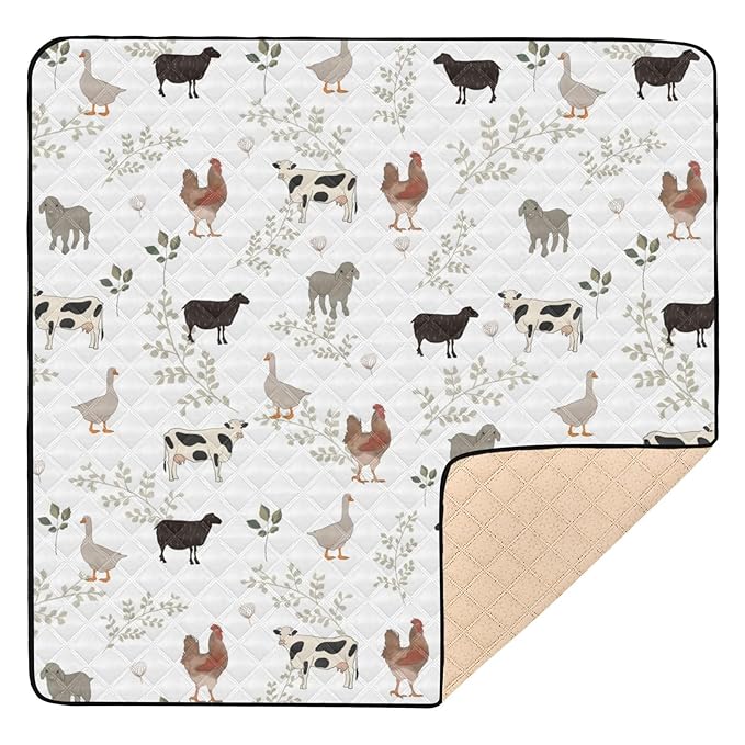 Baby Play Mat Farm Cow Rooster Goose 50 x 50 Playpen Mats for Floor Play Gym Crawling Mat Non-Slip Cushioned Baby Playmat for Infants, Babies, Toddlers
