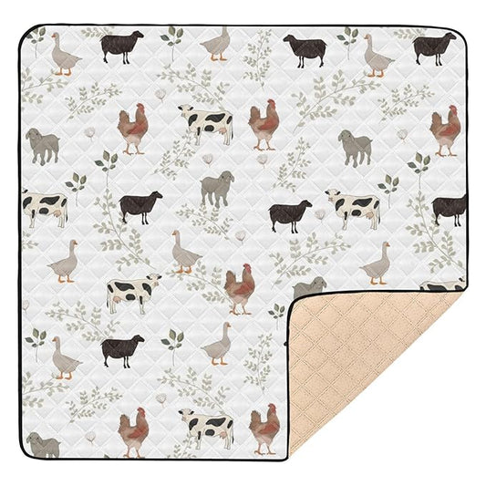 Baby Play Mat Farm Cow Rooster Goose 50 x 50 Playpen Mats for Floor Play Gym Crawling Mat Non-Slip Cushioned Baby Playmat for Infants, Babies, Toddlers