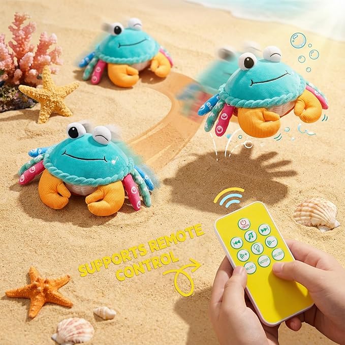 Baby Toys 12-18 Months, Musical Crawling Crab with Remote Control - Moving, Bouncing & Talking Plush Toy for Toddlers, Rechargeable Sensory Tummy Time Toy, Birthday Gifts for Boys & Girls