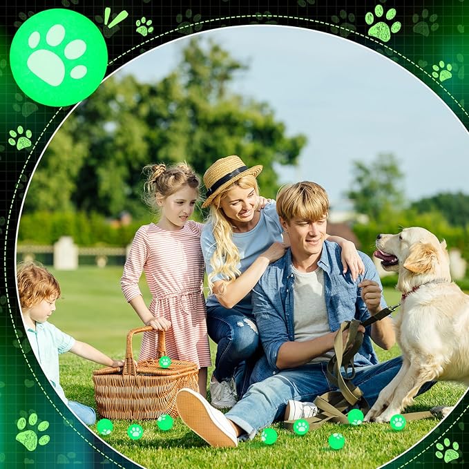 Seenelling 24 Pcs Glow in the Dark Bouncy Balls Dog Paw Rubber High Bouncing Balls for Kids Party Favor Classroom Gifts (Dog Paw, Green)