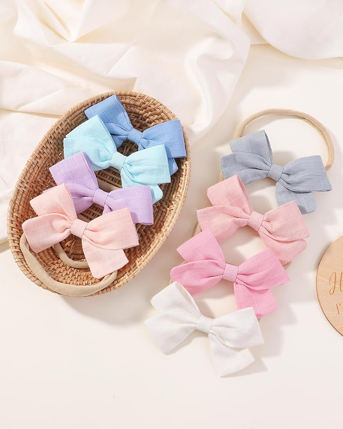 jollybows 20pcs Baby Girls Nylon Hair Bows Headbands Linen Bands Elastic Accessories for Baby Girls Infants preemie and Newborn Kids