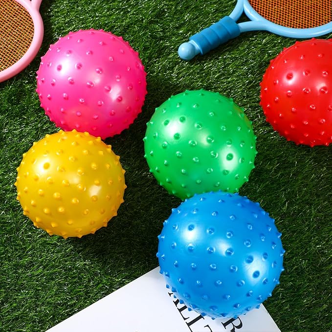 Lenwen 200 Pcs Kids Knobby Balls 6.3 Inch Soft Bouncy Balls Bulk for Toddlers Inflatable Sensory Toys with Air Pump Spiky Massage Stress Toys for Kindergarten Playground Backyard Pool, 5 Color