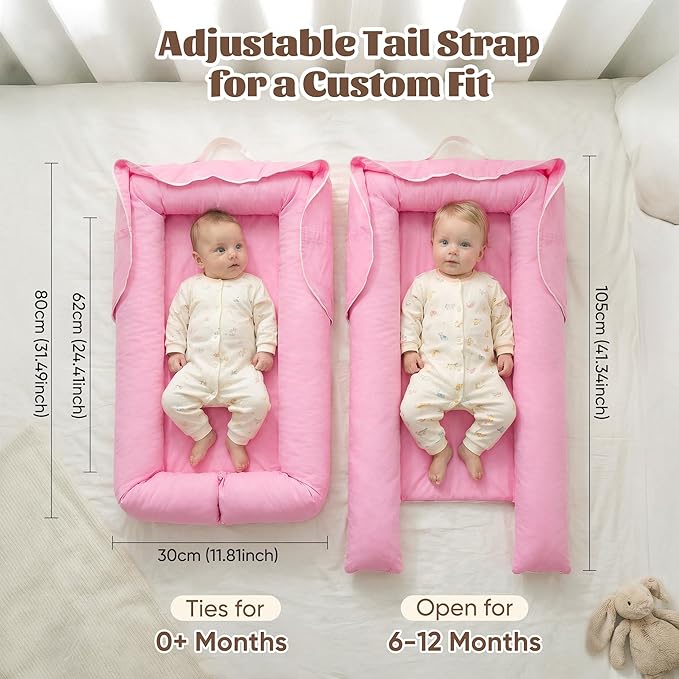Baby Lounger for Newborn, Breathable and Soft Baby Lounger Pillow, Portable Infant Lounger with Removable Cover, Adjustable Lounger for Baby 0-12 months, Tummy Time Baby Lounger for Home and Travel