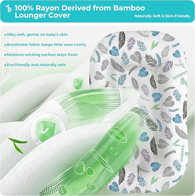 Baby Lounger for Newborn - Infant Lounger 0-24 Months with Lounger Cover, Adjustable Baby Nest Lounger, Breathable Fabric & 3D Support Newborn Lounger, Portable Newborn Essentials, Blue