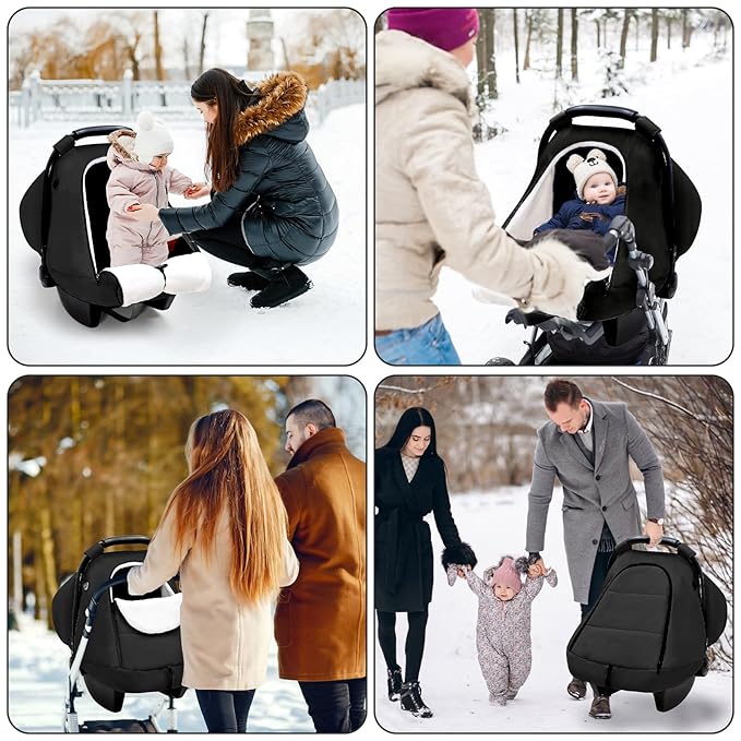 SWESEN Winter Car Seat Covers for Babies, Cozy & Warm Cover, Infant Car Seat Canopy Water Resistant, Universal Cold Weather Shield, Black