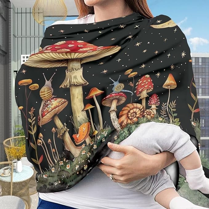 Youngerbaby Black Mushroom Nursing Cover Carseat Canopy Car Seat Covers for Babies Mom Breastfeeding Scarf Infant Multi Use Cover for Baby Stroller Shopping Cart Feeding High Chair