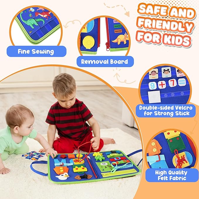 URMYWO Toddler Busy Board - Busy Book Montessori Toys Ages 3 and up - Preschool Learning Activities with Alphabet Number Animal, Educational Travel Toys Birthday Gifts for Kids