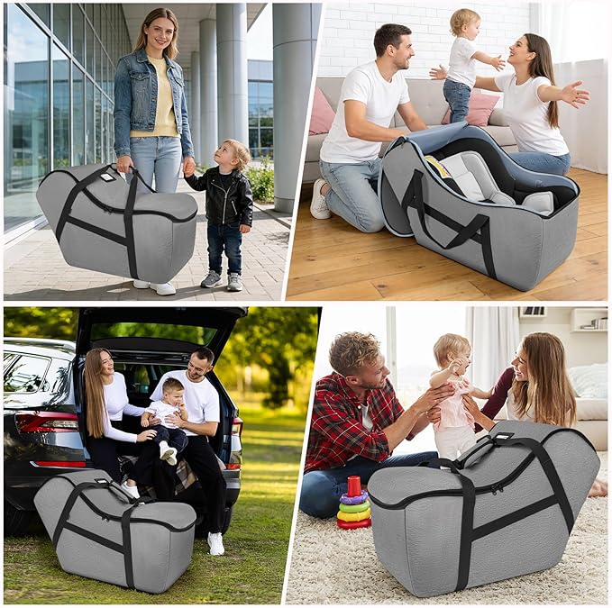Padded Car Seat Bag Compatible with Most Nuna Pipa Car Seats UPPAbaby MESA V2 without Base & Chicco KeyFit 30 and Base, Car Seat Travel Bag for Airplanes, Grey