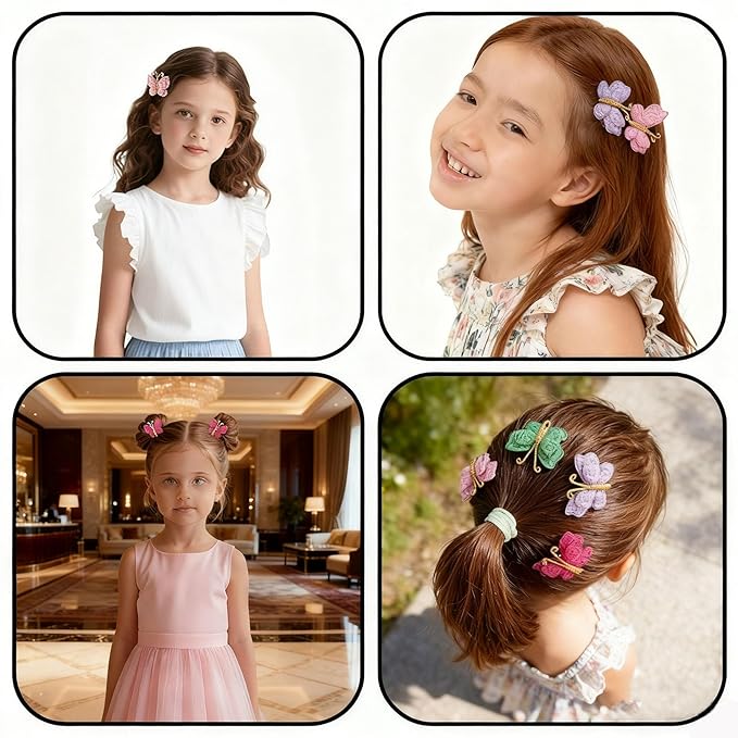 Colorful Crochet Butterfly Alligator Hair Clips Soft Hair Clips Infant Hair Baby Bows Clip for Toddler Teen Baby Girls (10 Packs)