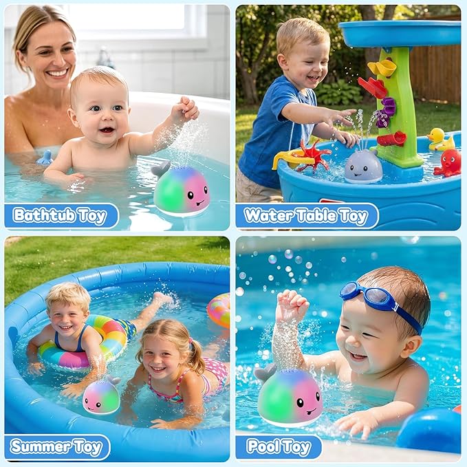 Gigilli Baby Bath Toys, Light up Bath Toys for Kids Ages 1-3, Easter Basket Stuffers 1 Year Old Boy Girl, 6-12-18 Months Baby Whale Bath Toy Sprinkler, Toddler Fountain Bathtub Pool Water Table Toys