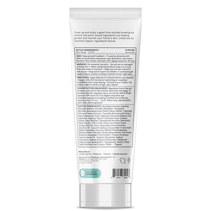 Hello Bello Mineral SPF 50 Sunscreen Lotion I Broad Spectrum UVA/UVB Protection, Water Resistant and Reef Friendly Sun Protection for Babies and Kids I 6 Fl Oz (1 Pack) (101237)