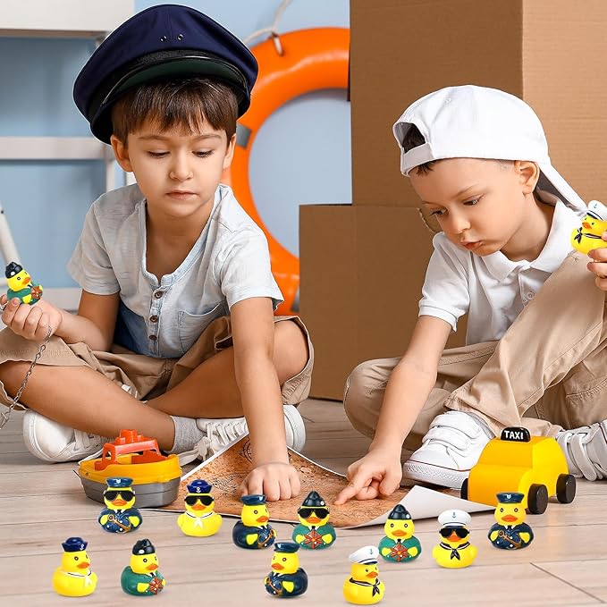 48 Pcs Cruise Sailor Rubber Ducks with Sunglasses 2.4 Inch mini Cruise Ship Nautical Ducks for Hiding Military Uniform Armed Forces Squeaky Bath Toy for Summer Birthday Baby Shower Party