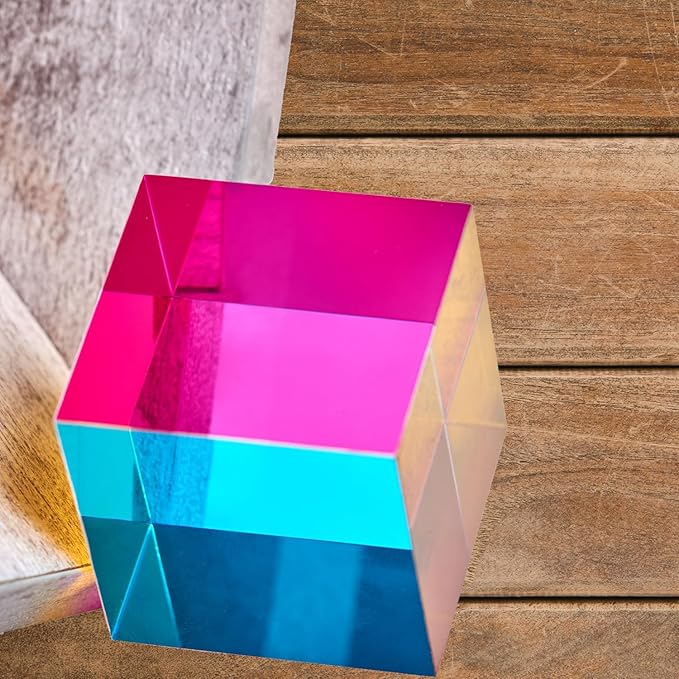 Original Optical Color Cube (40mm) - Cyan, Magenta & Yellow Subtractive Color Mixing- The Mesmerizing Sensory Object for Kid Elderly Teens and Adult