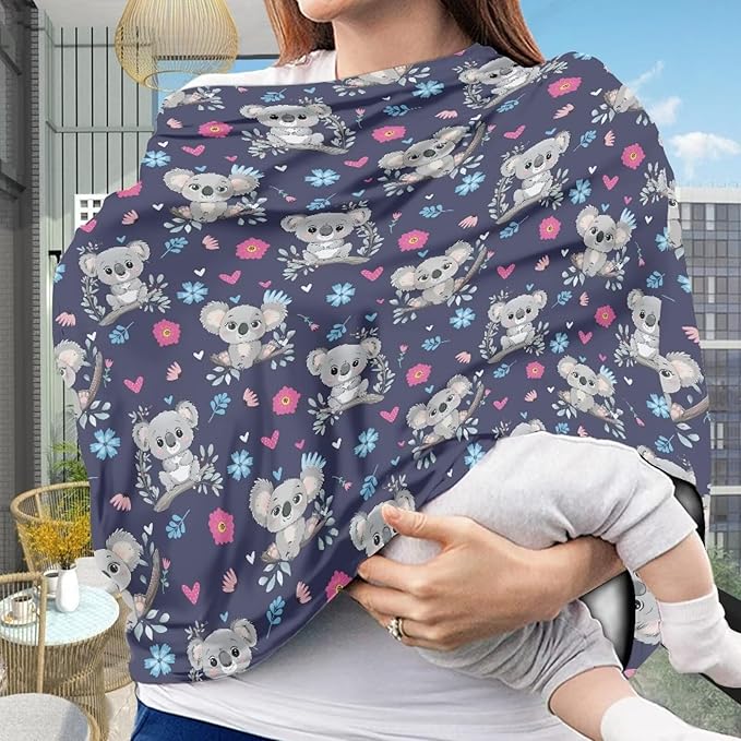 Koala Car Seat Canopy Breastfeeding Cover Multi Use Baby Stroller and Carseat Cover, Breastfeeding Covers, Boys and Girls Shower Gifts