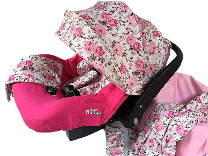 9pc Ultimate Set of Infant Car Seat Cover Canopy Headrest Blanket Hat Nursing Scarf, 25JE02