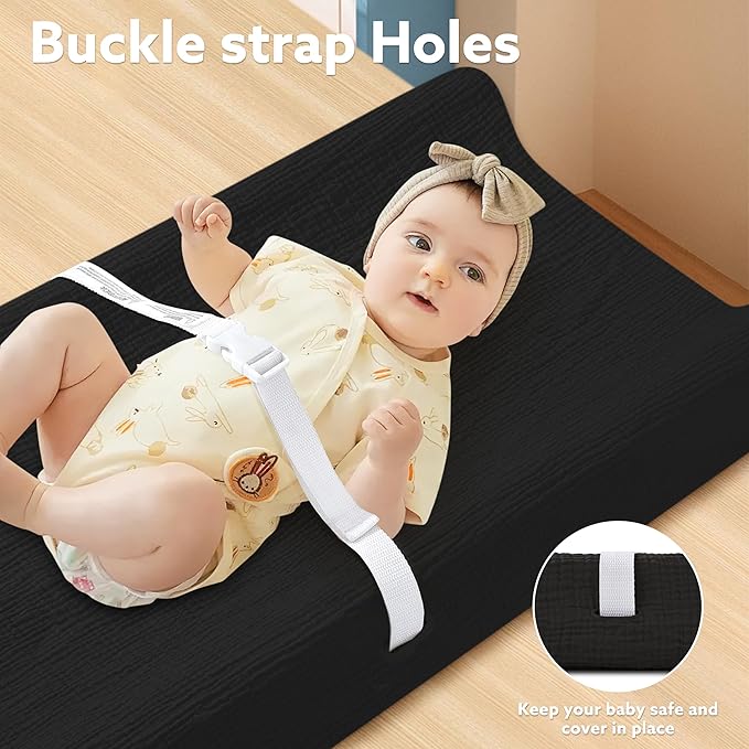 Pro Goleem Muslin Changing Pad Cover for Boys and Girls, Soft Breathable Fitted Cotton Diaper Changing Table Pad Sheets, Neutral, 1 Pack (Black)