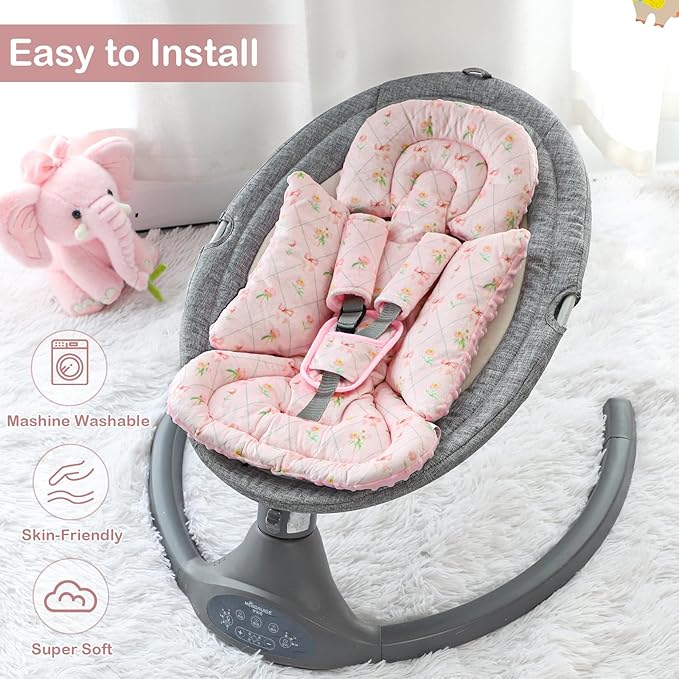 Infant Car Seat Insert with 3 Strap Covers, Soft Car Seat Head Support for Baby Girls, Plush Fabric Newborn Insert for carseat, Strollers, Swings, Bouncer, Flower Bow