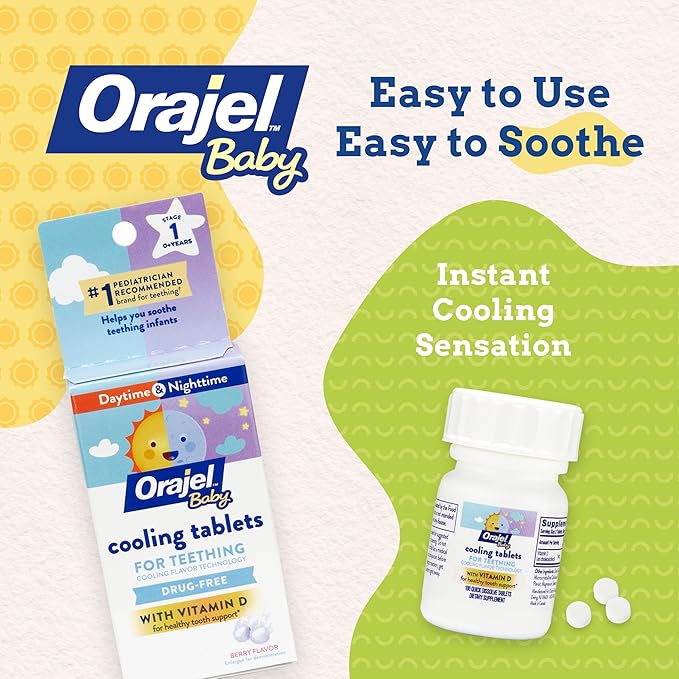 Orajel Baby Cooling Tablets for Teething with Vitamin D, 100 Quick Dissolve Tablets,White