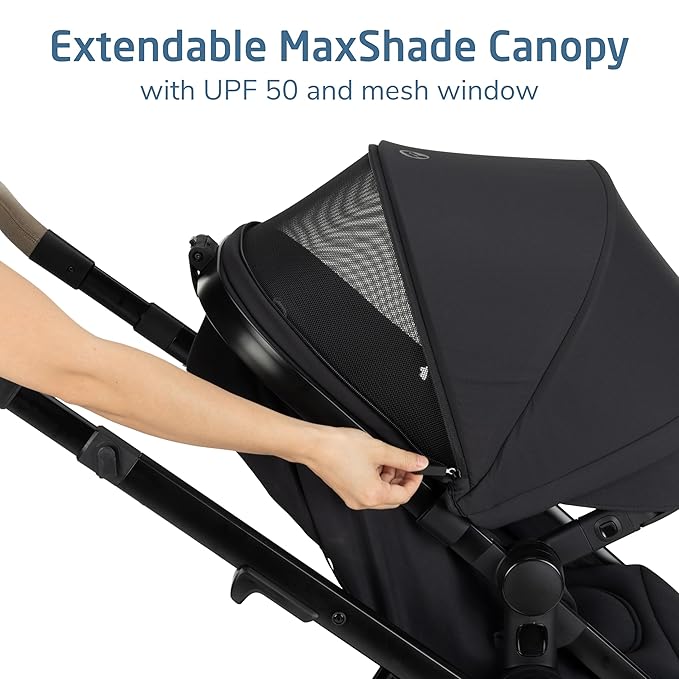 Maxi-Cosi Zelia Pro 5-in-1 Travel System with Mico Pro Infant Car Seat, Baby Stroller Combo, Reversible Seat, Large Wheels, Adjustable Handle, Newborn to Toddler, Lightweight, Caspian Caviar