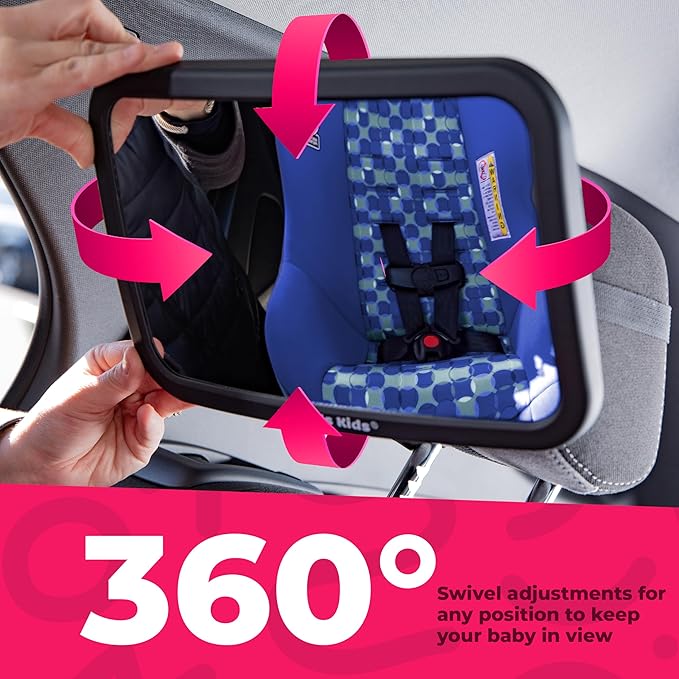 Todays Kids Baby Car Mirror for Back Seat Rear Facing - 360-Degree Adjustable Backseat Baby Mirror for Car, Extra Wide & Crystal Clear Car Mirror Baby Rear Facing Seat - Fully Assembled & Shatterproof