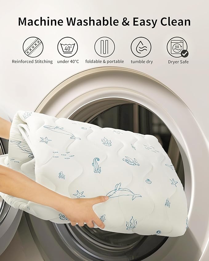 Fortella Extra Thick Baby Play Mat for 50" Playpen, 47"x47" Snug Fit Playpen Mat, Machine Washable Foam Play Mat for Floor - Portable, Non-Slip Tummy Time & Crawling Mat for Babies Toddlers (Ocean Ivory)