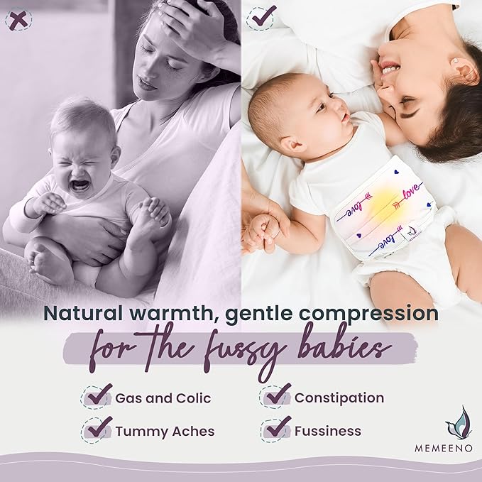 MEMEENO Belly Band for Baby Gas and Colic Relief - Heating Pad for Colic, Heated Tummy Wrap for Newborn infants, Love Him