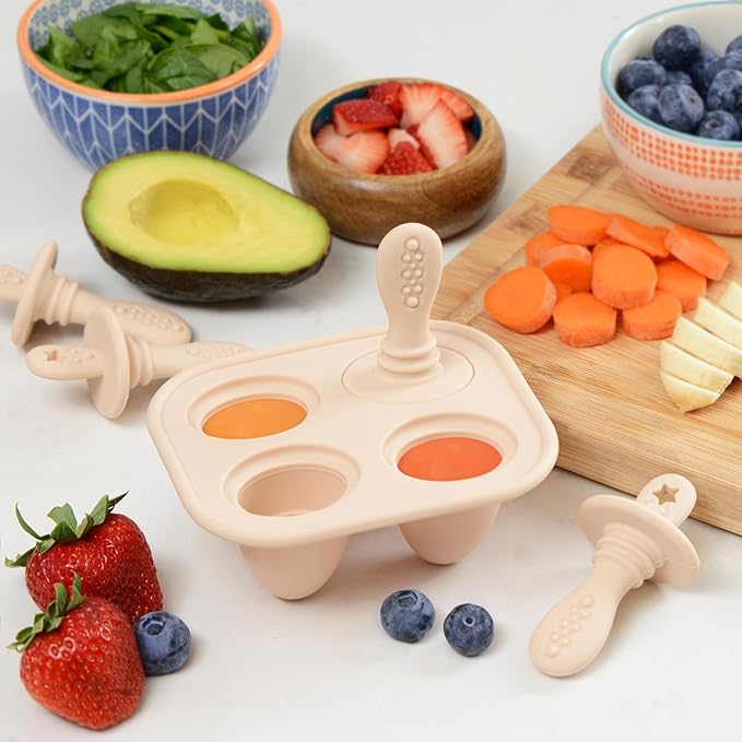 PrimaStella Silicone Petite Pops - Baby Popsicle Mold - BPA Free - Dishwasher Safe - 4 Months+ (Sage Green Teether Pops)