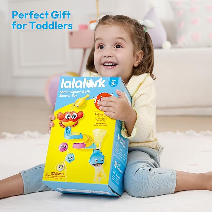 lalalark Bath Toys for Kids, 7-in-1 Shower Bathtub Toy with Crab, Whale, Rotating Fish & Slide Track, Interactive Water Play Set with Pour & Spray Fun for Toddlers, Boys Girls Birthday Gifts 3-5