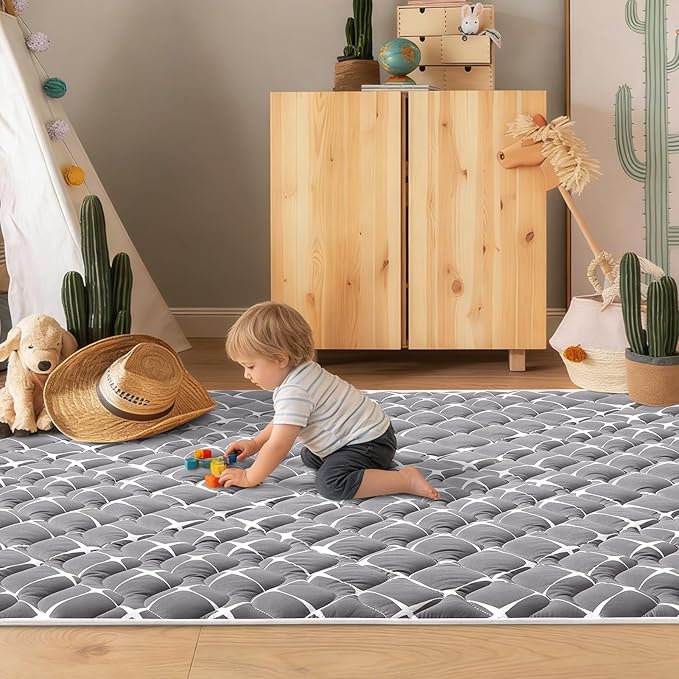 Baby Play Mat - 79" X 71",Premium Thicker Foam One-Piece Machine Washable, Extra Large Anti-Slip Soft Cushioning Foam Playmats for Babies and Toddlers, Foldable Baby Crawling Mat for Playpen