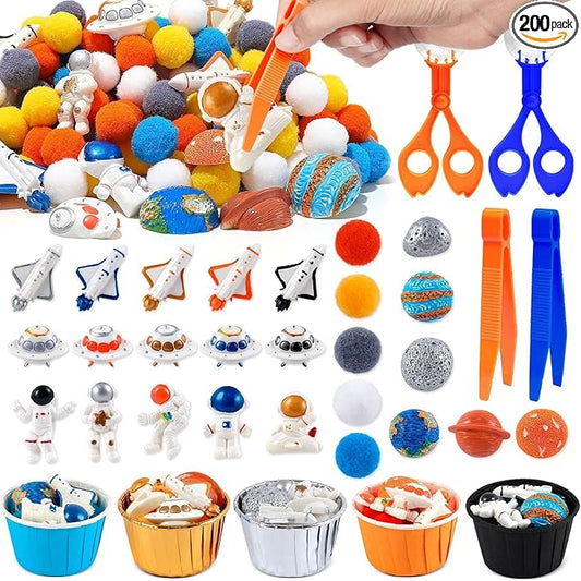 135 Pcs Space Sensory Bin Filler Astronaut Spaceship Counting Sorting Sensory Bin Items Fine Motor Galaxy Counts for Easter Day Spring Summer Sorting Counting Decor