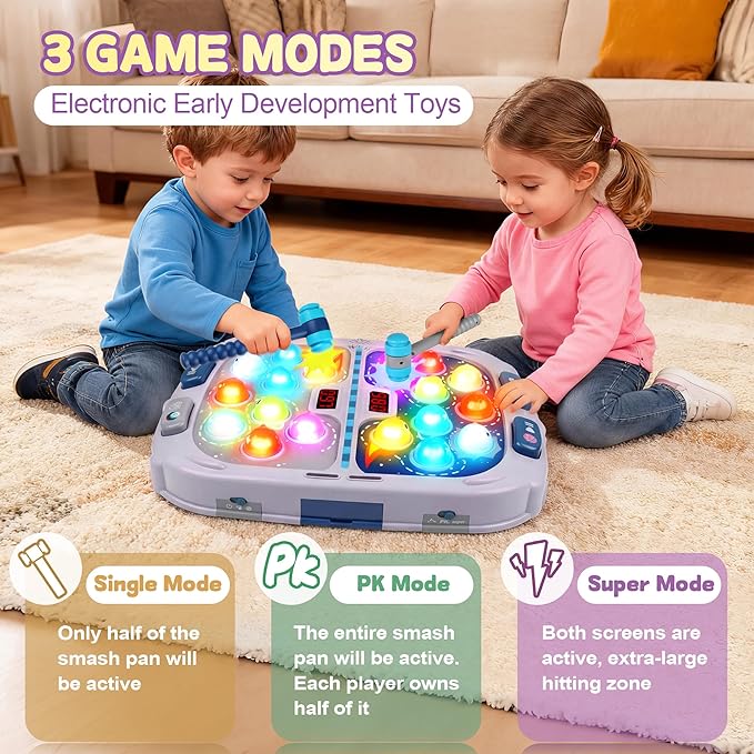 Whack Game Mole,Toys for 3+ Year Old,Birthday Gifts for 3 4 5 6 Year old Boys,Boys Toys Age 3,Toddler Gifts,2 Player Game Toy,Larger 11*15in Whack Toy with 5 Modes,9 Speeds,54 Levels and Light&Sounds