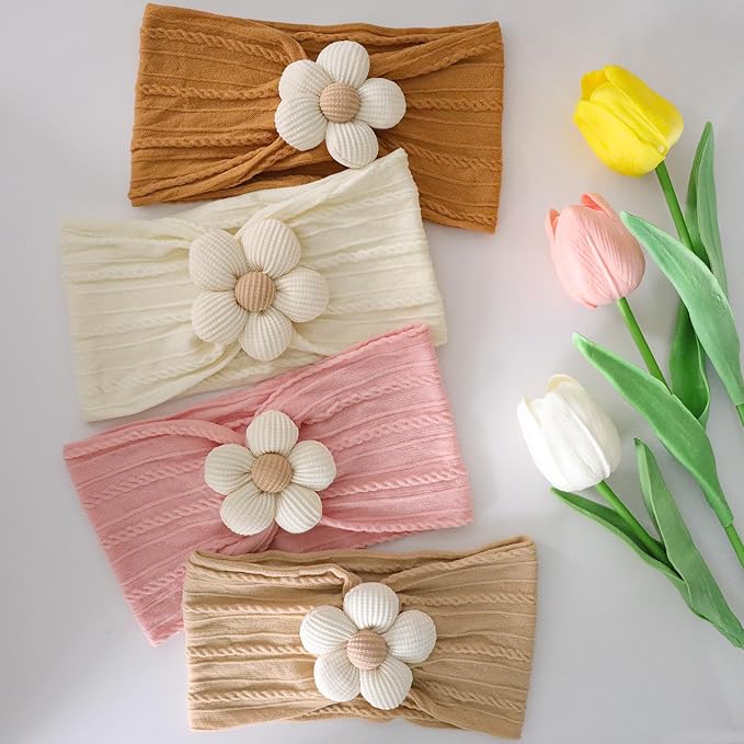 WillingTee 5 Pcs Baby Flower Headbands Baby Girls Nylon Headbands Soft Hairbands Hair Accessories for Newborn Infant Toddler Kids