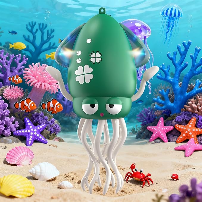 Interactive Dancing Octopus Toy, LED Light-Up Music Crawling Squid with Smart Obstacle Avoidance & Fishing Rod,Tummy Time Baby Toy, Musical Toy for 3 4 5 6 Year Old Boys and Girls(Sky Blue)
