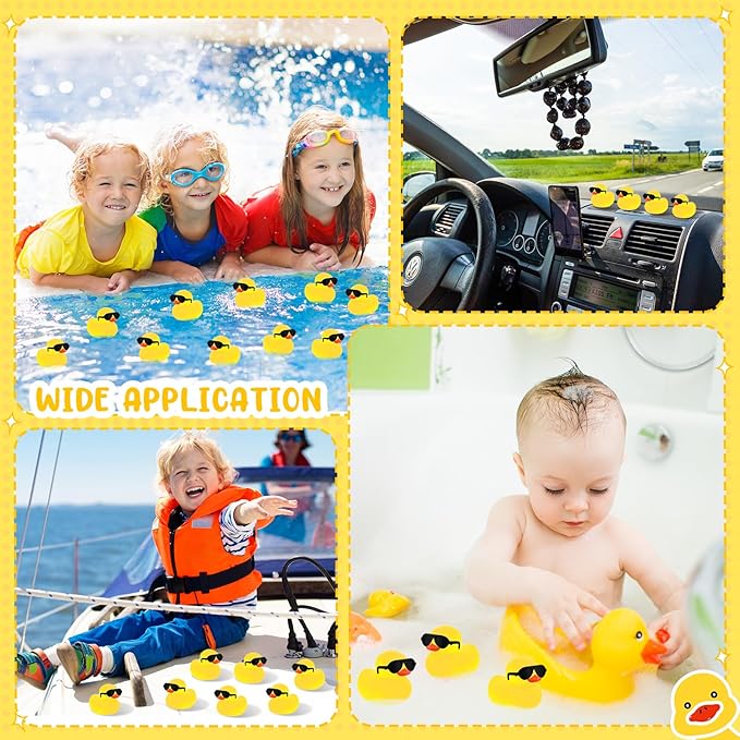 Hiboom 300 Pack Mini Rubber Ducks Set Bath Toys in Bulk with Sunglasses Float Squeak Tiny Baby Shower Rubber Duck Bathtub Pool Toy for Kids Party Birthday Supplies Prize Rewards(Yellow)