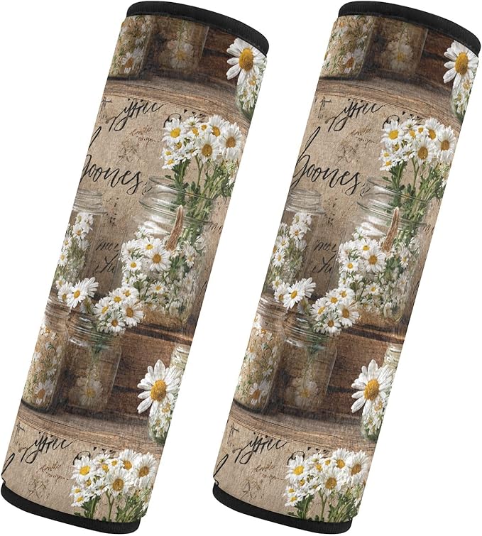 2 Pack Seatbelt Covers Seat Belt Cover Pad for Adults Boys Girls Car Seat Strap Covers Pads Cushion Universal Shoulder Strap Pad Protector for Backpack Camera Bag 10x7.7Inch Vintage Daisy Glass Jars